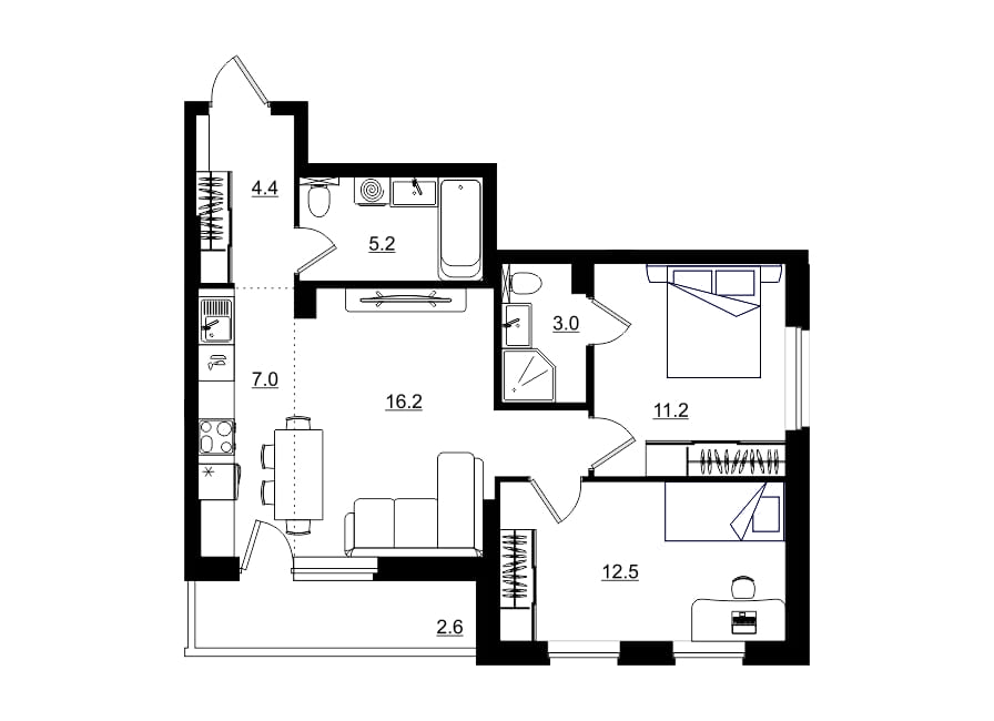 планировка квартиры 62 м2